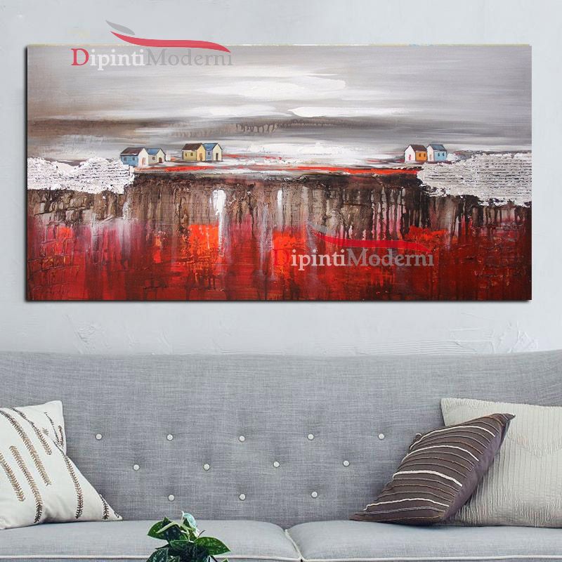 Quadro paesaggio astratto rosso grigio - Dipinti Moderni