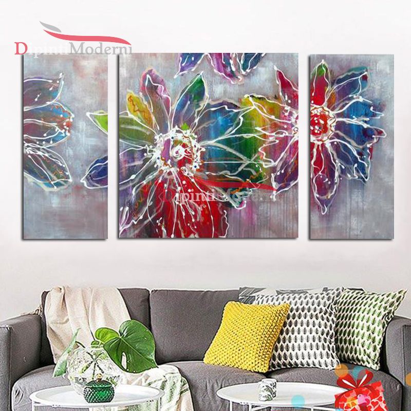 Quadri moderni fiori colorati arredamento soggiorno - Dipinti Moderni