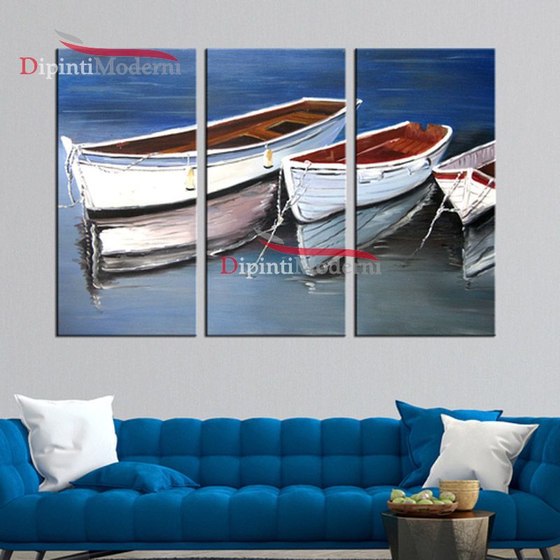 Quadro donna al mare 80x120 dipinto su tela e sfondo con barche